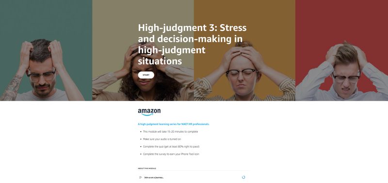 High-Judgment eLearning module cover showing stress and decision-making scenarios