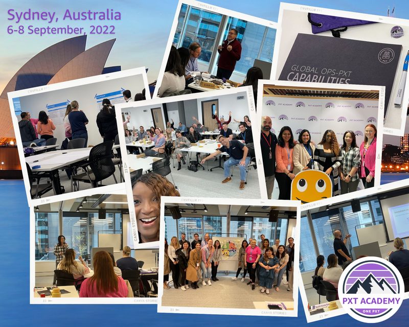 PXT Academy cohort group photos from global sessions